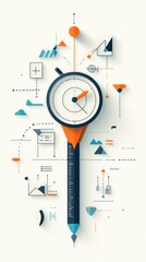 Abstract graphic of compass with related symbols