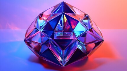 Dynamic layered facets glowing in deep blue and purple hues, creating a futuristic design