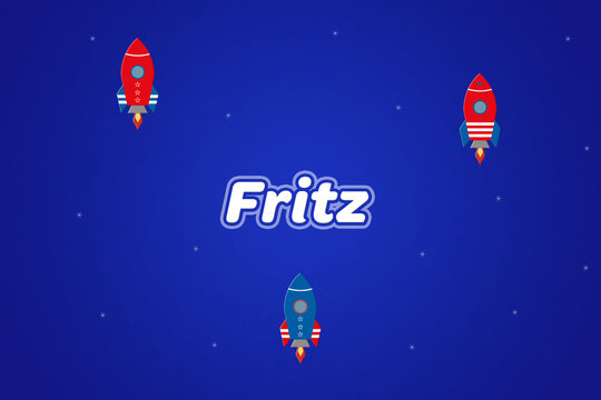 Fritz male boy name illustration in blue with rockets.