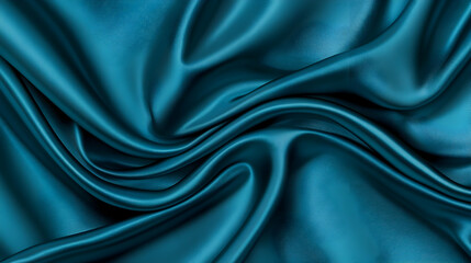 Obraz premium Teal silk fabric with elegant, flowing drapes and soft folds