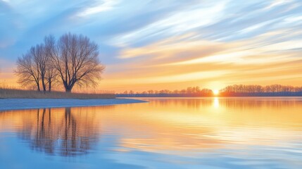 Obraz premium Peaceful Sunrise over a Calm River