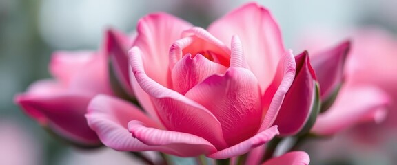 Soft gradient rosebuds, textured petals, blurred background, element, elegant