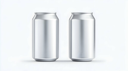 Two blank aluminum beverage cans on white background