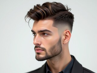 Obraz premium Stylish haircut with voluminous waves and a fade