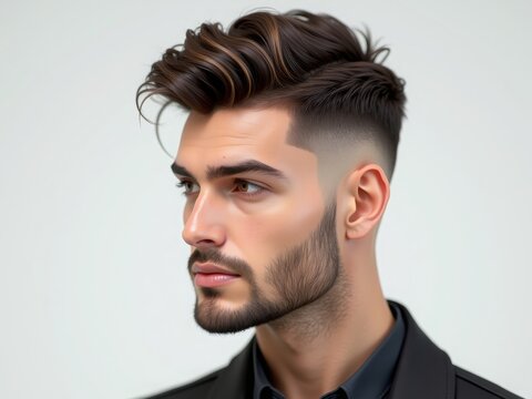 Stylish haircut with voluminous waves and a fade