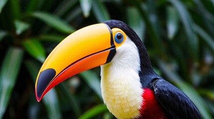 Fototapeta premium Vibrant Toucan with Open Beak in Lush Green Jungle - High-Resolution Wildlife Photo