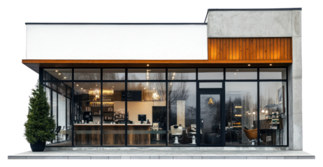 PNG Modern barber facade architecture building view.