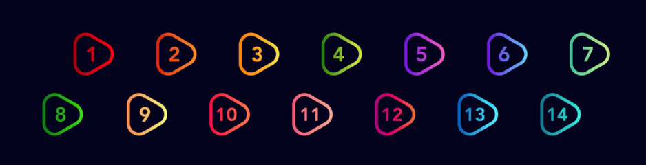 Bullet point icons are bright and numbered, great for enhancing presentations or organizing lists.