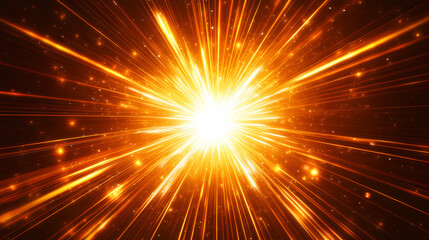 Naklejka premium A bright orange light bursts from the center, spreading outward in a starburst pattern against a black background. Heavenly Illumination. Illustration