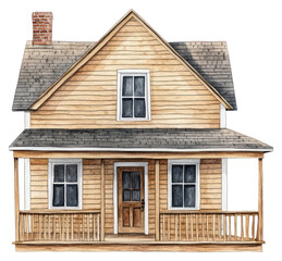 PNG Wooden American cottage house architecture illustration watercolor.