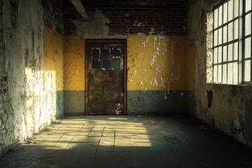 Fototapeta premium Old Abandoned Room with Rusted Door and Peeling Paint
