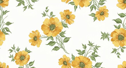 Vector floral pattern with pink gerbera and yellow daisy blossoms