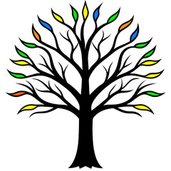 A green vector tree silhouette with detailed leaves illustrates nature's seasonal growth
