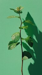 Fototapeta premium A slender green plant growing against a vibrant colored wall