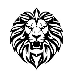 Obraz premium Lion's Roar: A bold, stylized graphic representation of a lion's head in a fierce roar, featuring a striking black and white contrast, emphasizing power and the wild spirit.