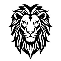 Obraz premium Regal Lion: A majestic lion's head, a symbol of power and courage, depicted in a striking monochromatic style.