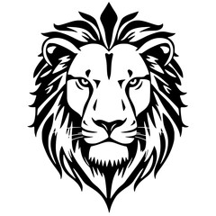 Obraz premium Majestic Lion Silhouette: A powerful and detailed monochrome depiction of a lion's head, exuding strength and nobility. 