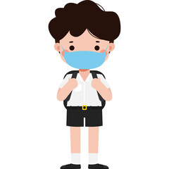 Cute Cartoon Thai student wearing face mask to protect against pm 2.5 dust Illustration flat style png