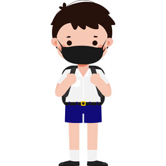 Cute Cartoon Thai student wearing face mask to protect against pm 2.5 dust Illustration flat style png