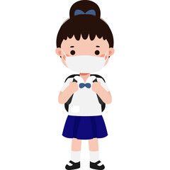 Cute Cartoon Thai student wearing face mask to protect against pm 2.5 dust Illustration flat style png