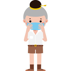 Cute Cartoon Thai student wearing face mask to protect against pm 2.5 dust Illustration flat style png