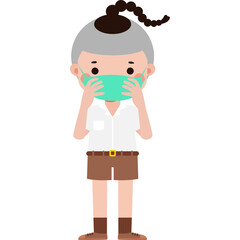 Cute Cartoon Thai student wearing face mask to protect against pm 2.5 dust Illustration flat style png