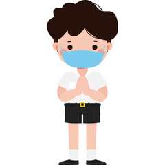 Cute Cartoon Thai student wearing face mask to protect against pm 2.5 dust Illustration flat style png