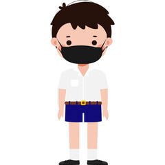 Cute Cartoon Thai student wearing face mask to protect against pm 2.5 dust Illustration flat style png