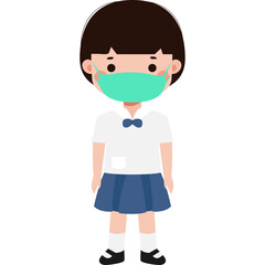 Cute Cartoon Thai student wearing face mask to protect against pm 2.5 dust Illustration flat style png