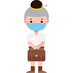 Cute Cartoon Thai student wearing face mask to protect against pm 2.5 dust Illustration flat style png