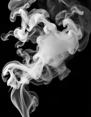 ethereal white smoke billows against stark black backdrop, contrast, rising, art