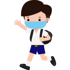 Cute Cartoon Thai student wearing face mask to protect against pm 2.5 dust Illustration flat style png