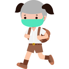 Cute Cartoon Thai student wearing face mask to protect against pm 2.5 dust Illustration flat style png