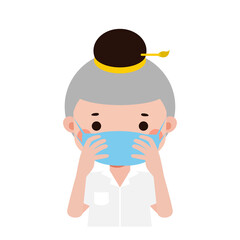 Cute Cartoon Thai student wearing face mask to protect against pm 2.5 dust Illustration flat style png