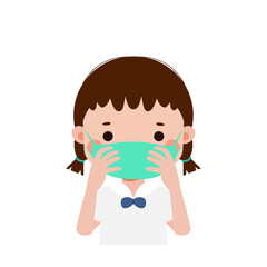 Cute Cartoon Thai student wearing face mask to protect against pm 2.5 dust Illustration flat style png