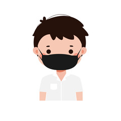 Cute Cartoon Thai student wearing face mask to protect against pm 2.5 dust Illustration flat style png