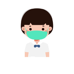 Cute Cartoon Thai student wearing face mask to protect against pm 2.5 dust Illustration flat style png