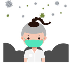 Cute Cartoon Thai student wearing face mask to protect against pm 2.5 dust Illustration flat style png