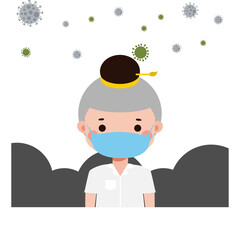 Cute Cartoon Thai student wearing face mask to protect against pm 2.5 dust Illustration flat style png