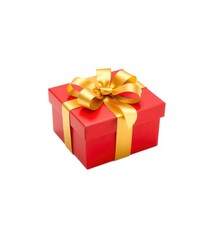 Obraz premium Red gift box with golden ribbon, isolated on white background, red box, template