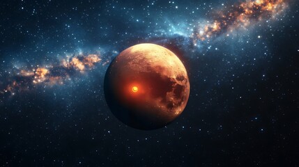 Exploring Exoplanet with a Glowing Core in Distant Galaxy Concept