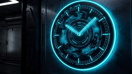 Futuristic neon clock displaying time in a digital style   - Powered by Adobe