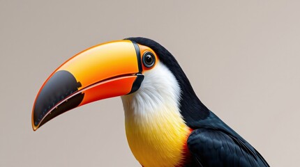Naklejka premium Vibrant Toucan on Neutral Background - High-Resolution Wildlife Stock Photo