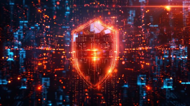 Digital Shield: A shield built from glowing circuits and holographic elements, embodying the essence of cybersecurity and providing robust defense in the digital realm.
