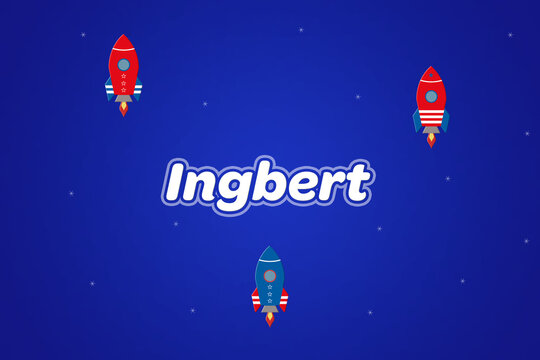 Ingbert male boy name illustration in blue with rockets.