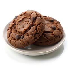 Fototapeta premium Chocolate cookies on a plate isolated on white background