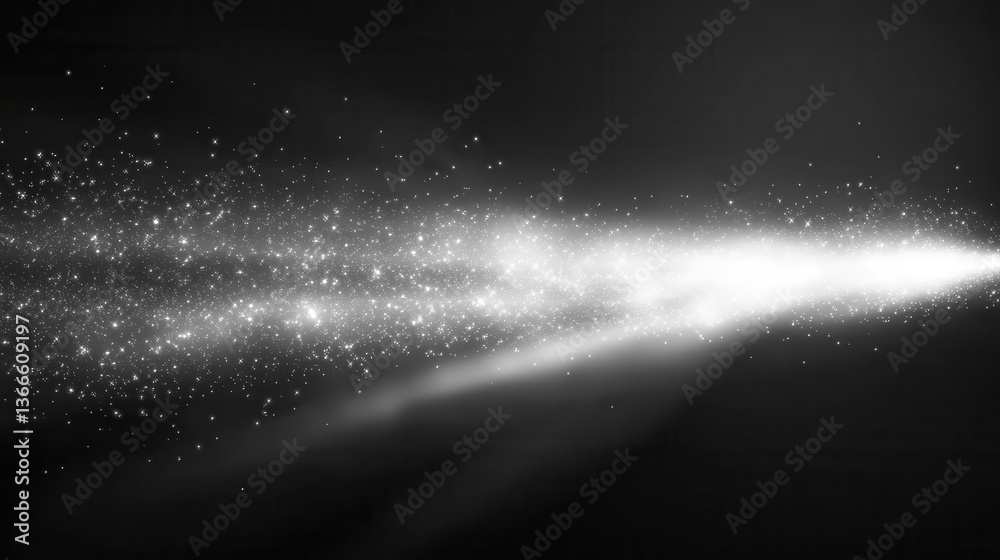 Wall mural glowing starlight trail in dark space creating a magical cosmic particle burst