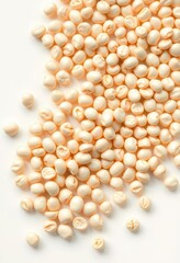 Creamy white beans scattered on bright white background, kitchen, seed, food photography