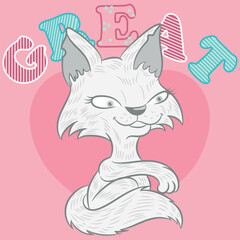 A cute cat design with balloons and bows for various app designs. A cute animal design with numbers on patches and trendy text in school uniform and sports mascot styles. Flowers and glitter.