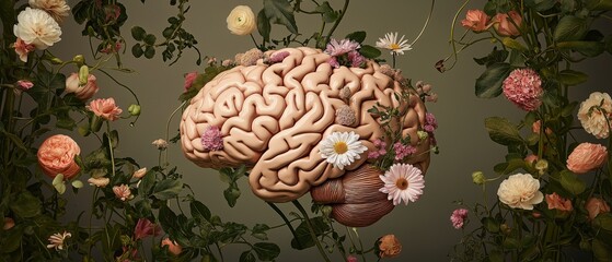 Surreal brain and floral fusion nature meets anatomy in a creative composition